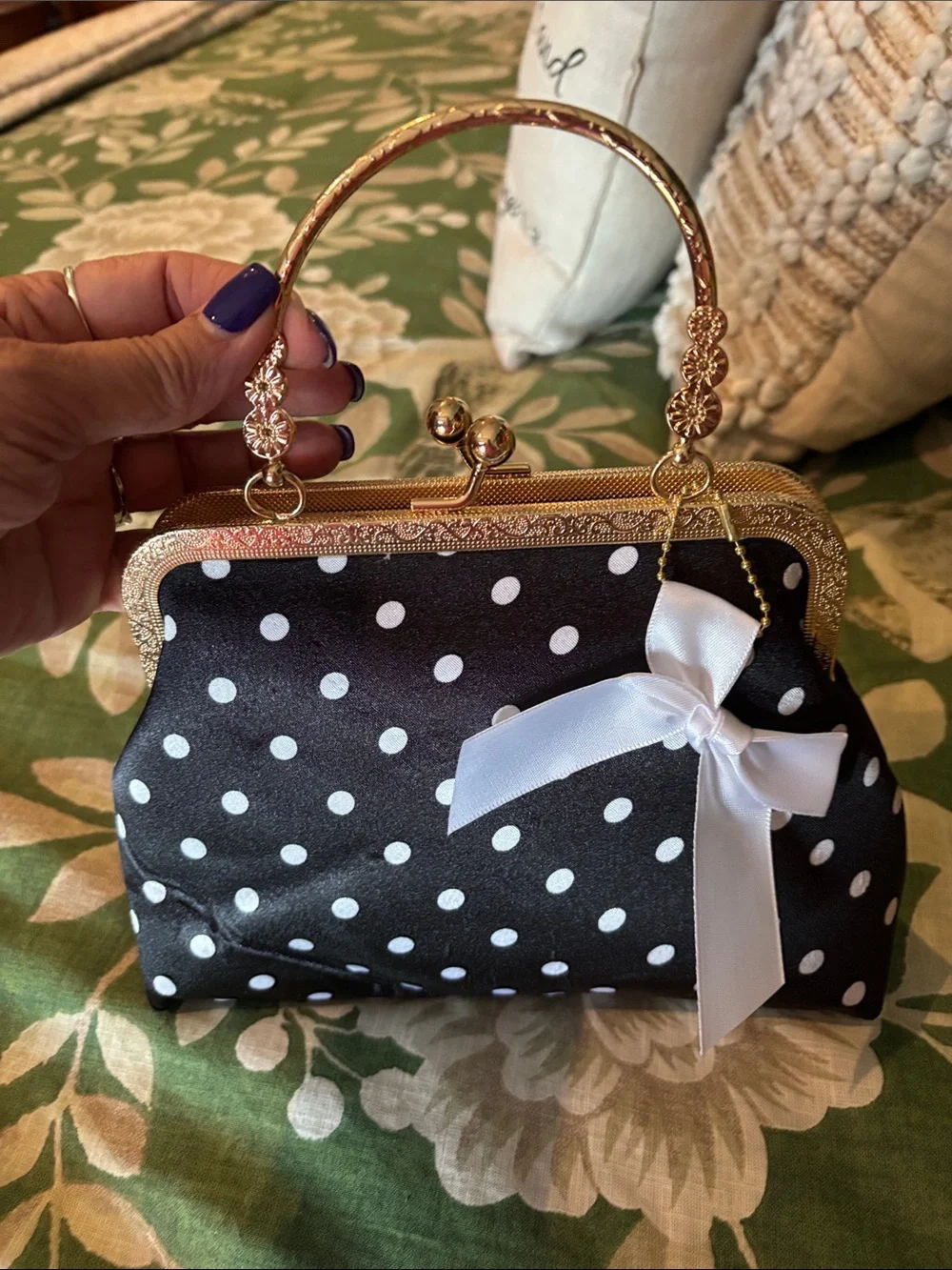 Classic Polka Dot Frame Handbag in Black and White